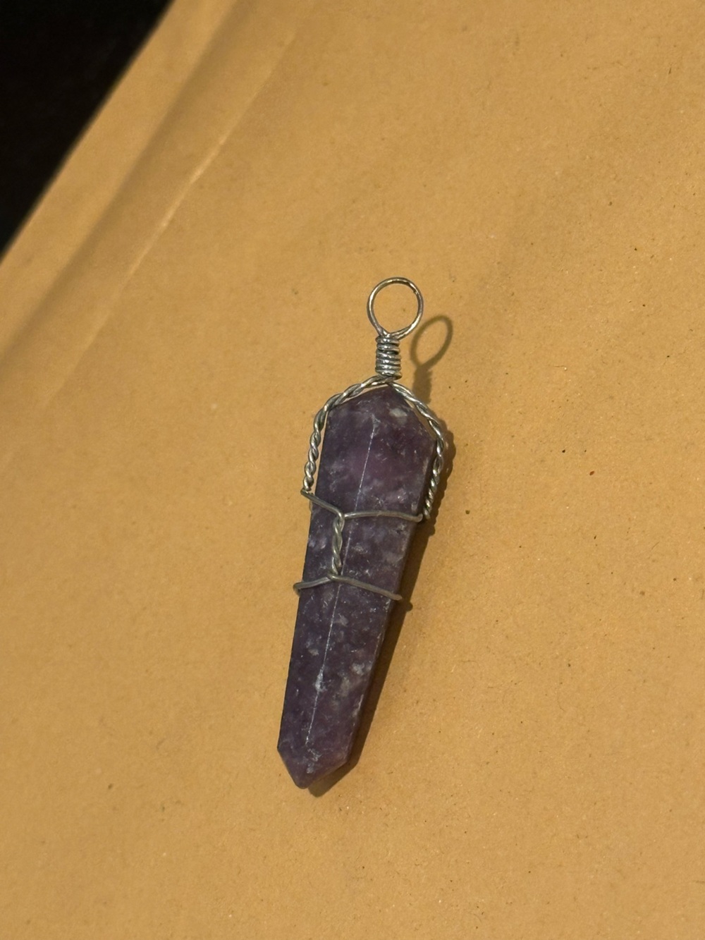 Purple Crystal Point Pendant with Silver Wire Wrap